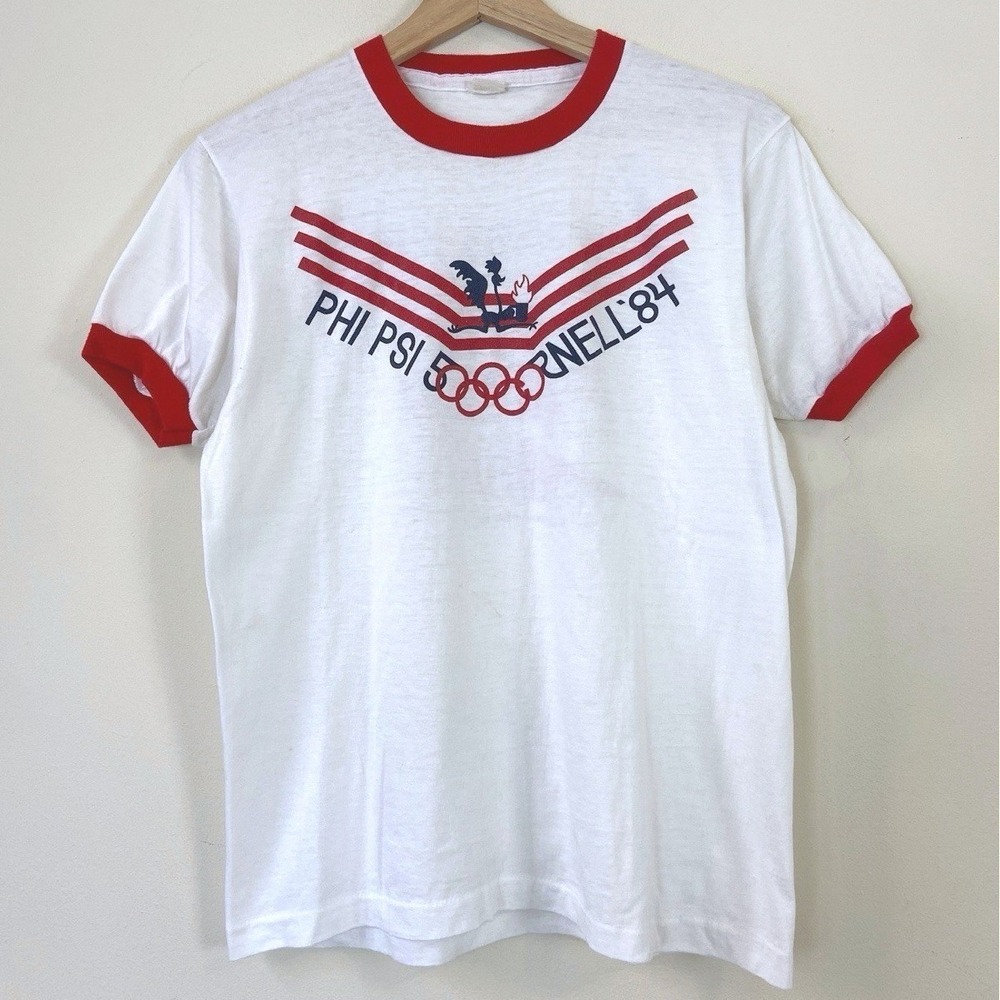 Vintage 80's Cornell Budweiser Roadrunner Beer Frat White Tee Shirt - Large